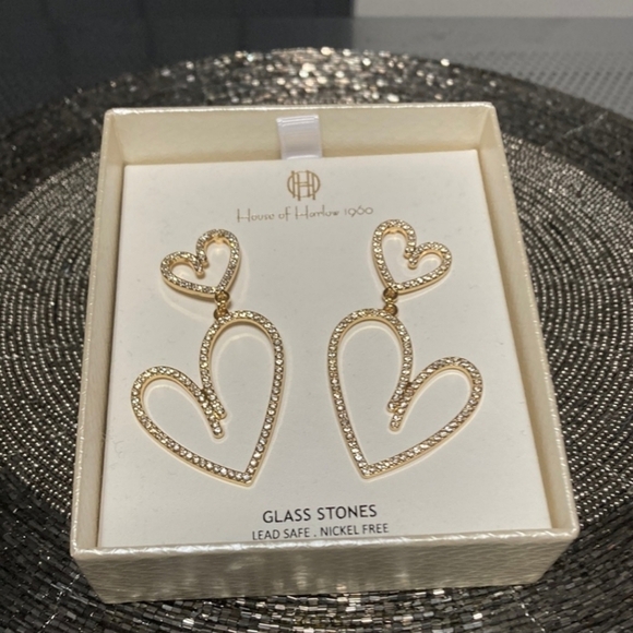 🔹️House of Harlow🔹️ 1960 Dangling glass Rhinestone 3" Double Heart Earrings - Picture 4 of 5